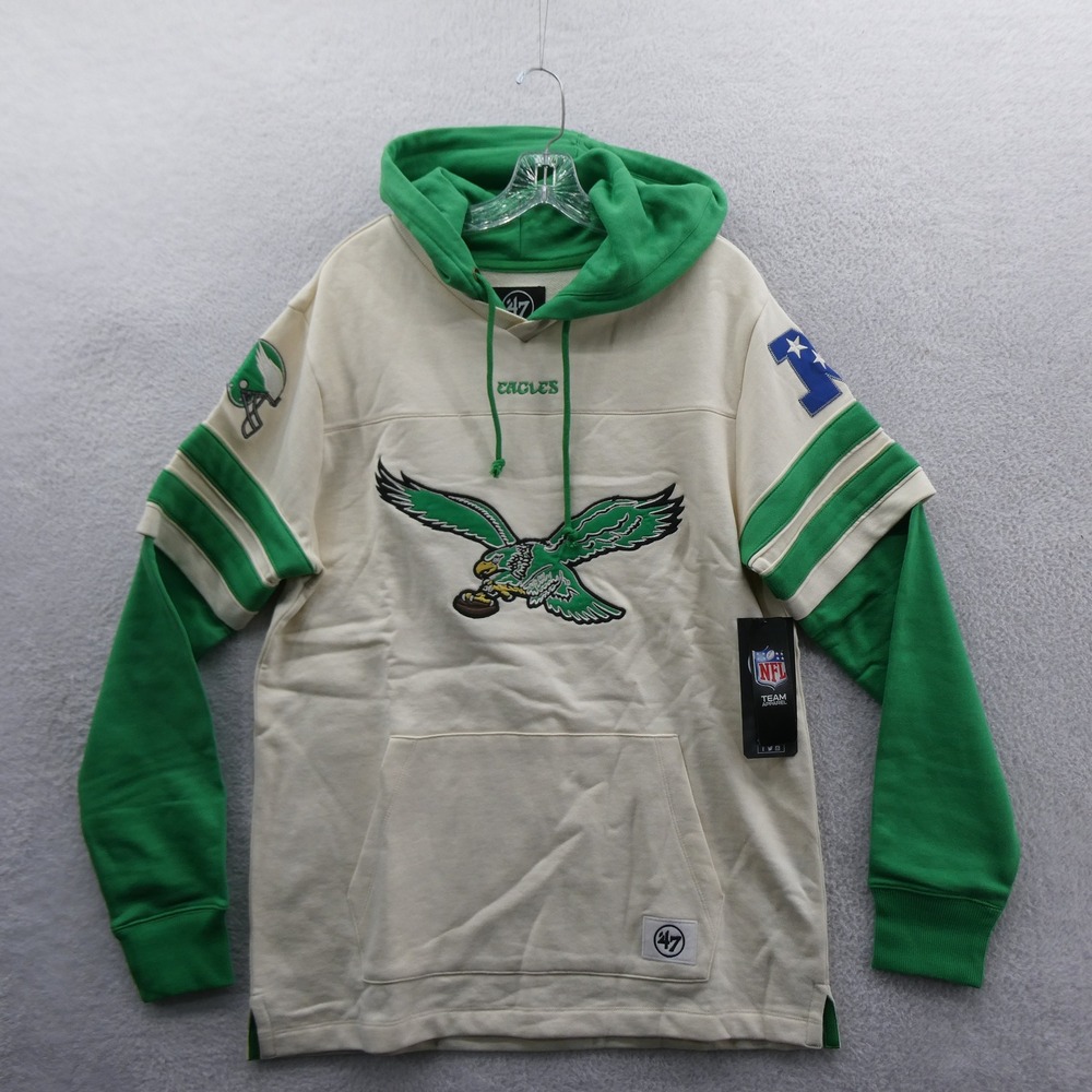 '47 Hoodie Mens Medium Philadelphia Eagles Cream Green NFL Pullover Sweatshirt